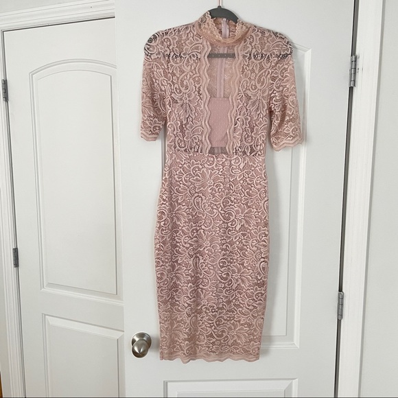 Dresses | Blush Pink Midi Lace Dress | Poshmark